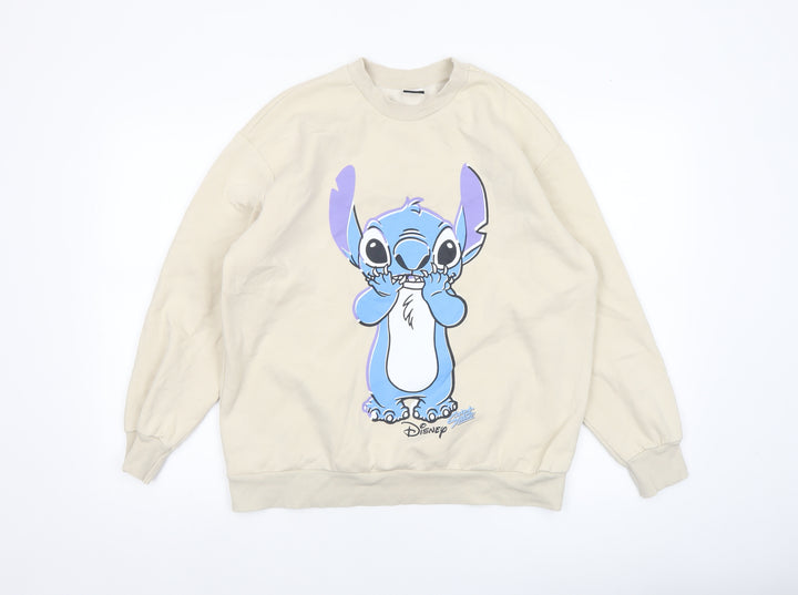 Disney Women Beige Stitch Sweatshirt Medium Pullover Graphic Print