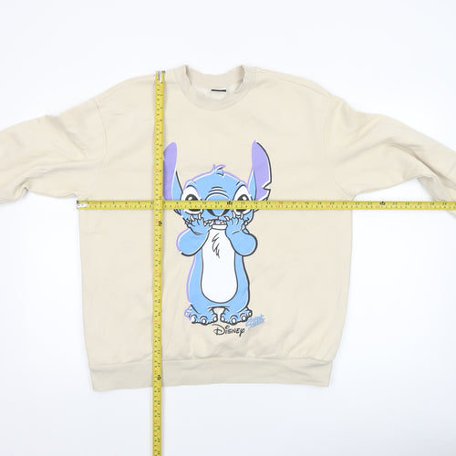 Disney Women Beige Stitch Sweatshirt Medium Pullover Graphic Print