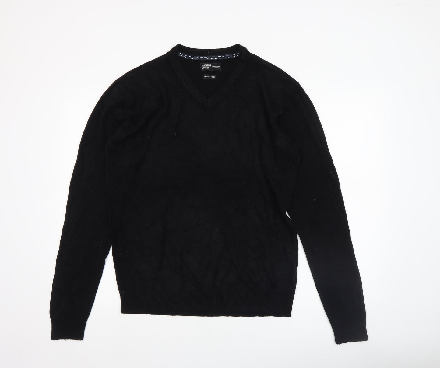 Sandstone & Co. Men Black V-Neck Acrylic Jumper Size L