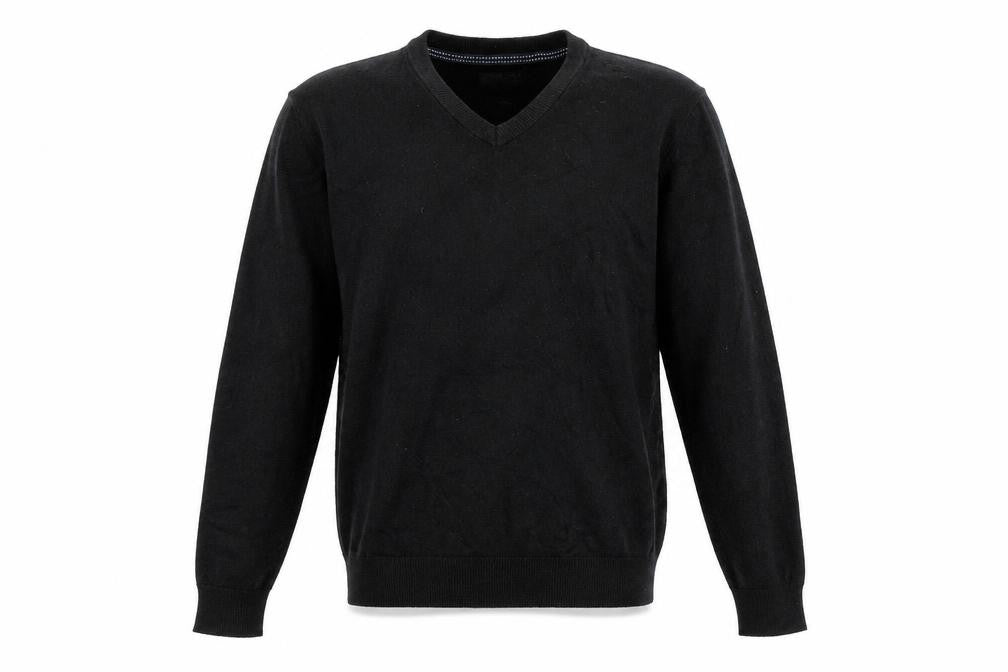 Front view of Sandstone & Co. Men Black V-Neck Acrylic Jumper, size L