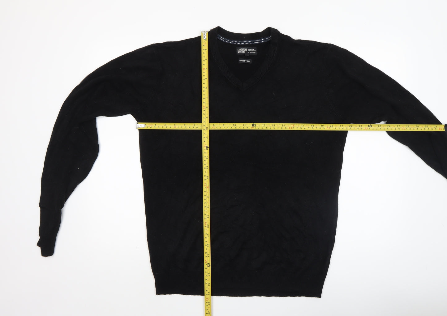 Sandstone & Co. Men Black V-Neck Acrylic Jumper Size L