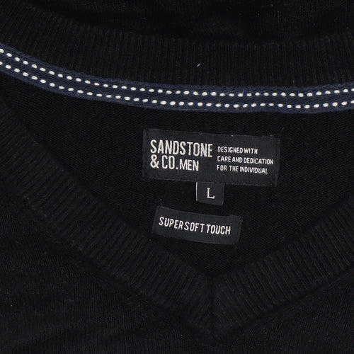 Sandstone & Co. Men Black V-Neck Acrylic Jumper Size L