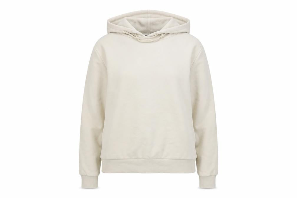 Front view of Marks & Spencer Women Beige Pullover Hoodie, size 10, Cotton Blend