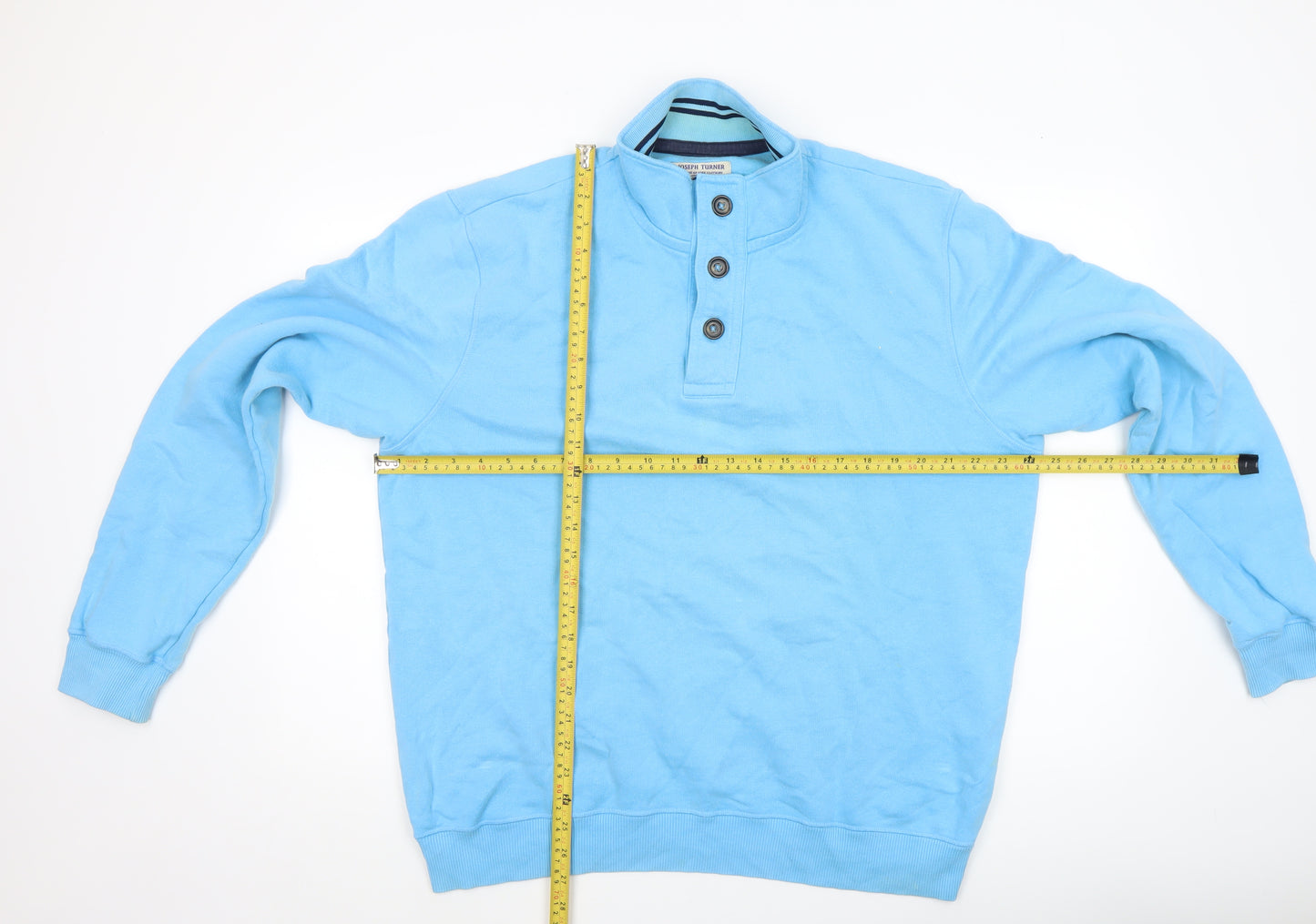 Joseph Turner Men’s Blue Henley Mock Neck Cotton Sweatshirt L