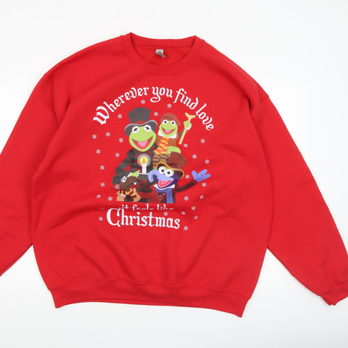Gildan Men's Red Christmas Graphic Sweatshirt Size L Crew Neck Pullover