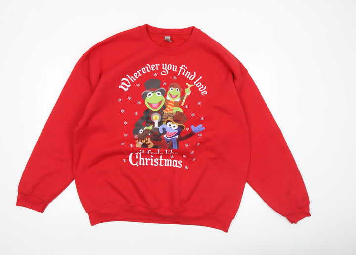 Gildan Men's Red Christmas Graphic Sweatshirt Size L Crew Neck Pullover