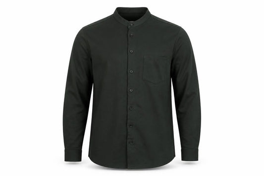 Front view of Paul Calvin Men’s Green Band Collar Long Sleeve Button-Up Shirt, size L