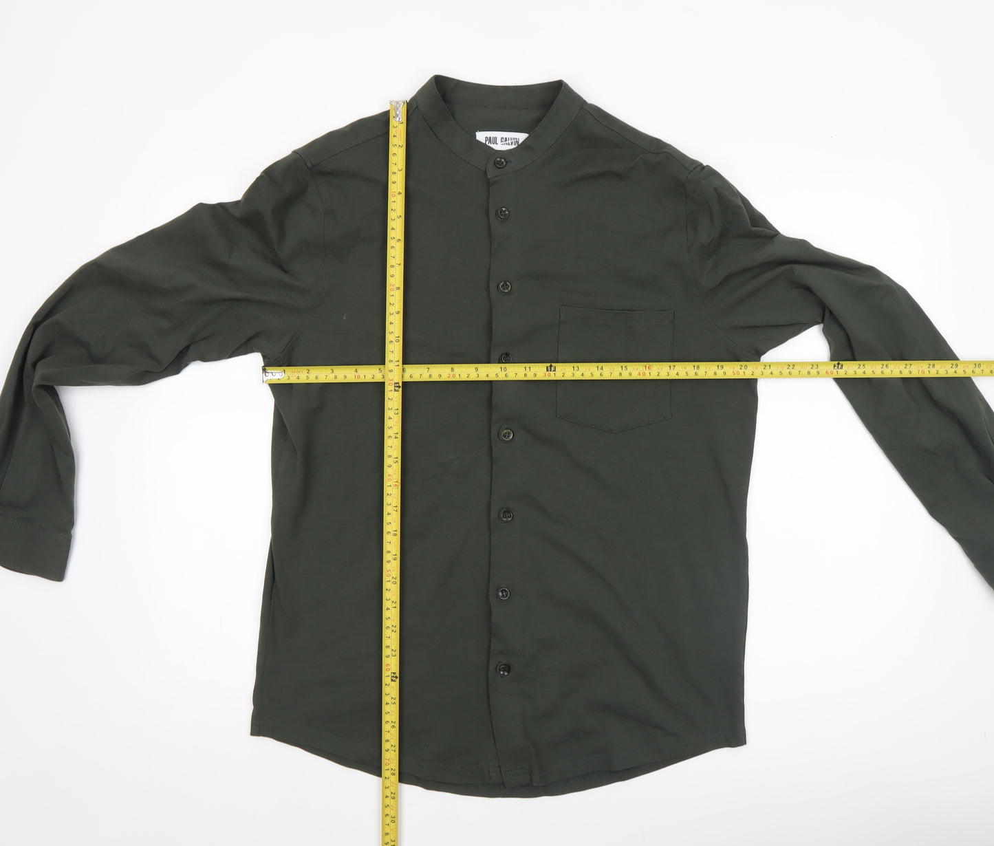 Paul Calvin Men’s Green Band Collar Long Sleeve Button-Up Shirt Size L