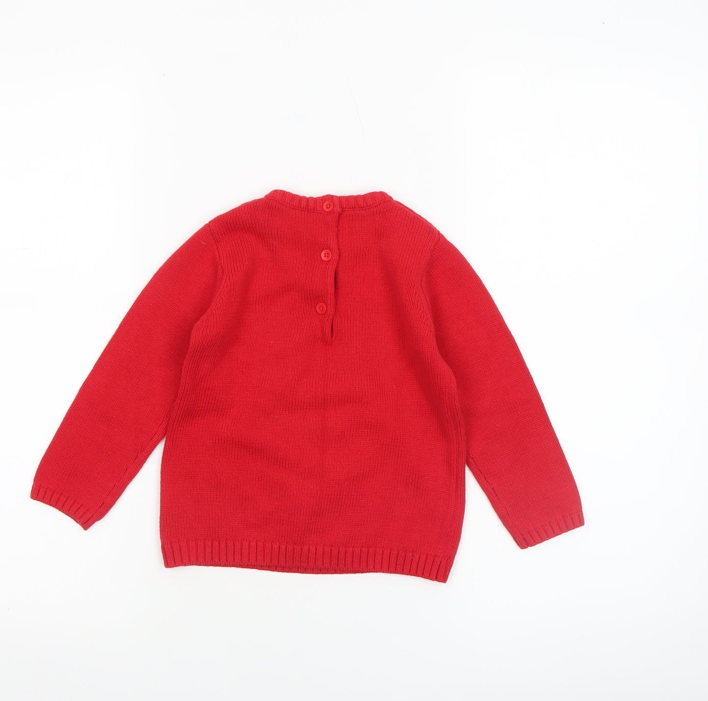 Mamas & Papas Girls Red Christmas Snowman Jumper 2-3 Years Cotton Pullover