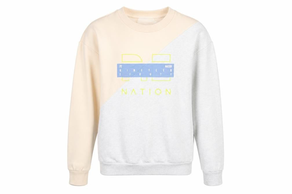 P.E Nation Women's Beige & Grey Colourblock Crew Neck Pullover Sweatshirt XS
