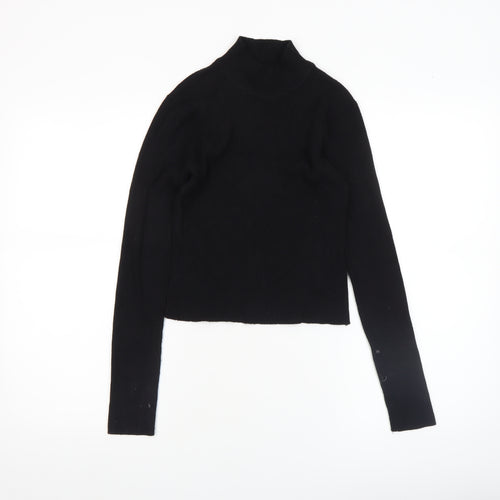 Pull & Bear Women's Black Mock Neck Slim Fit Jumper Size 12