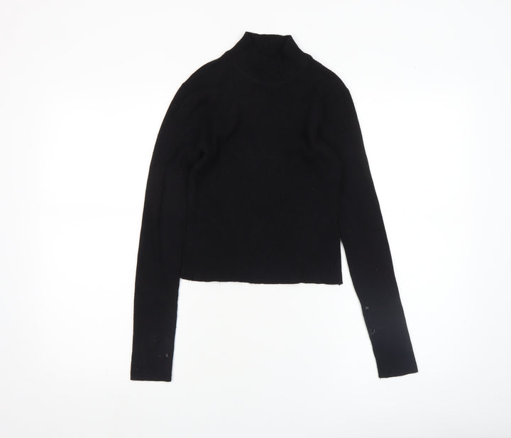 Pull & Bear Women's Black Mock Neck Slim Fit Jumper Size 12