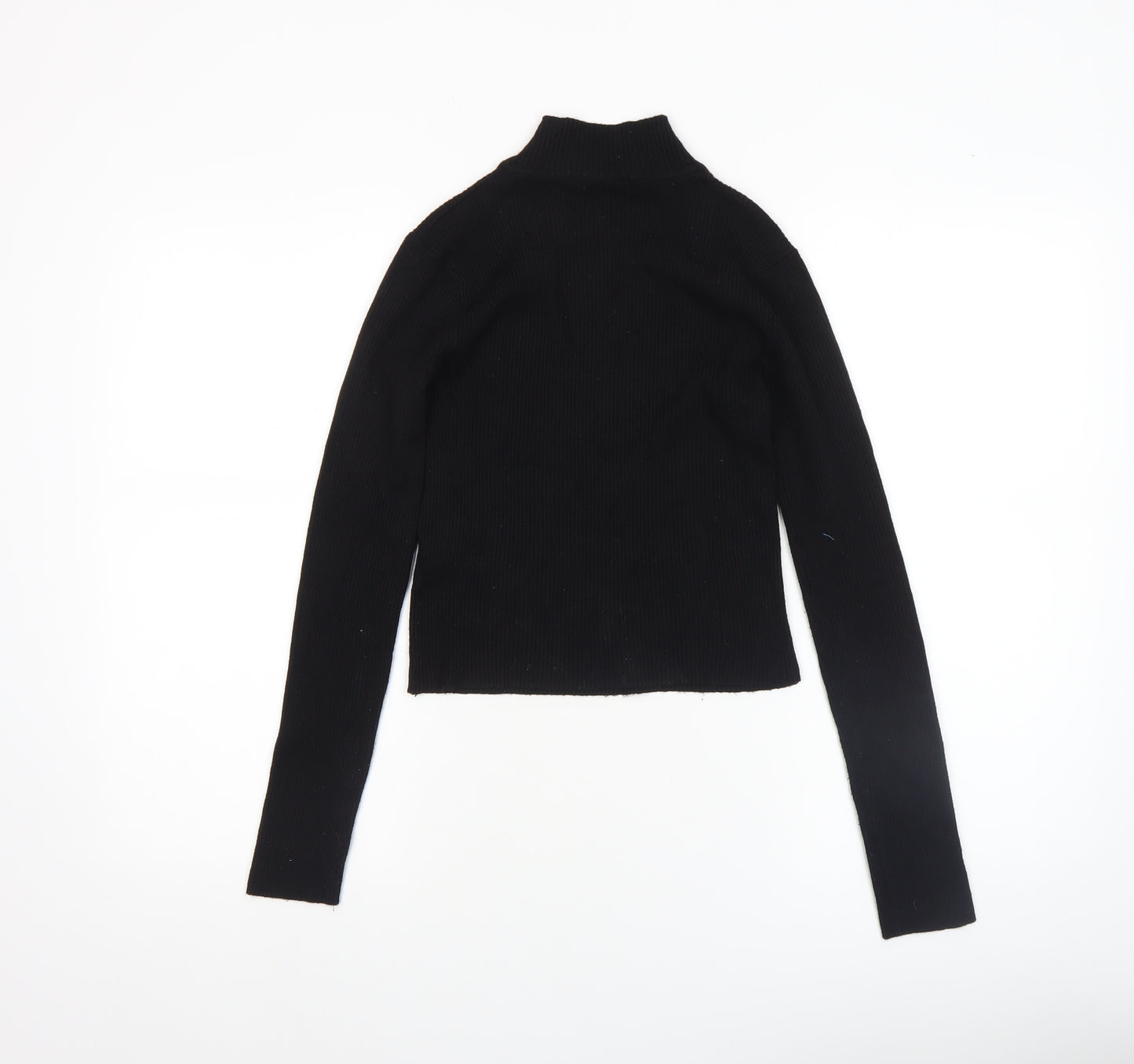 Pull & Bear Women's Black Mock Neck Slim Fit Jumper Size 12