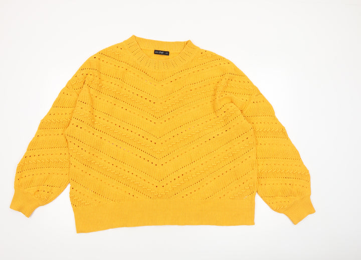 F&F Women’s Yellow Open Knit Cotton Acrylic Jumper XL