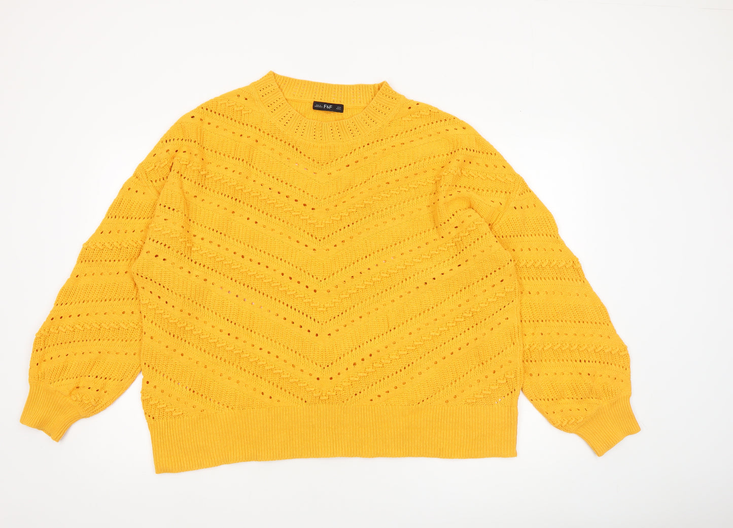 F&F Women’s Yellow Open Knit Cotton Acrylic Jumper XL