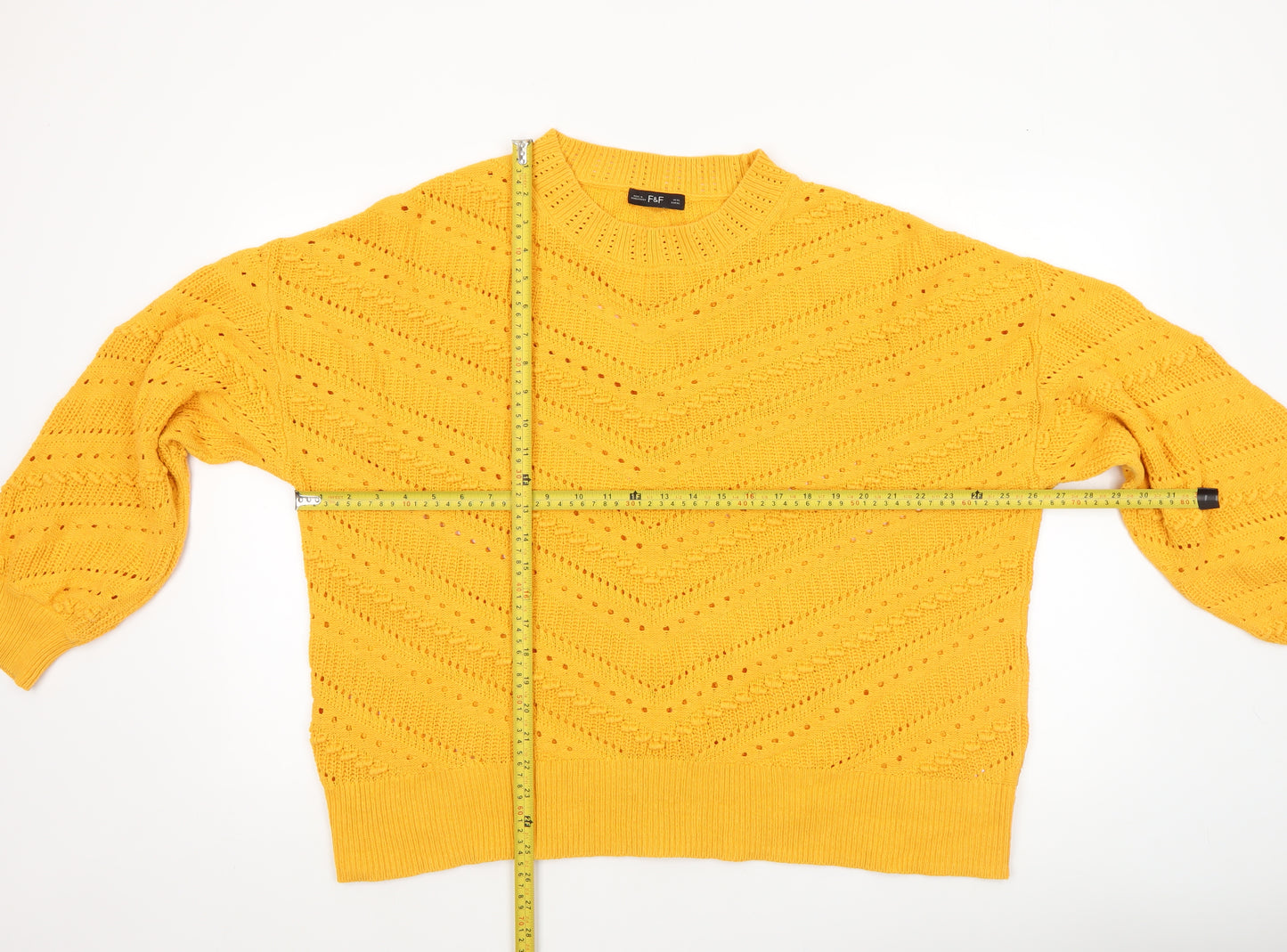 F&F Women’s Yellow Open Knit Cotton Acrylic Jumper XL