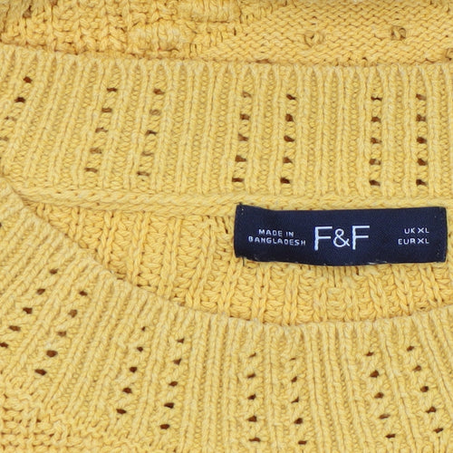 F&F Women’s Yellow Open Knit Cotton Acrylic Jumper XL