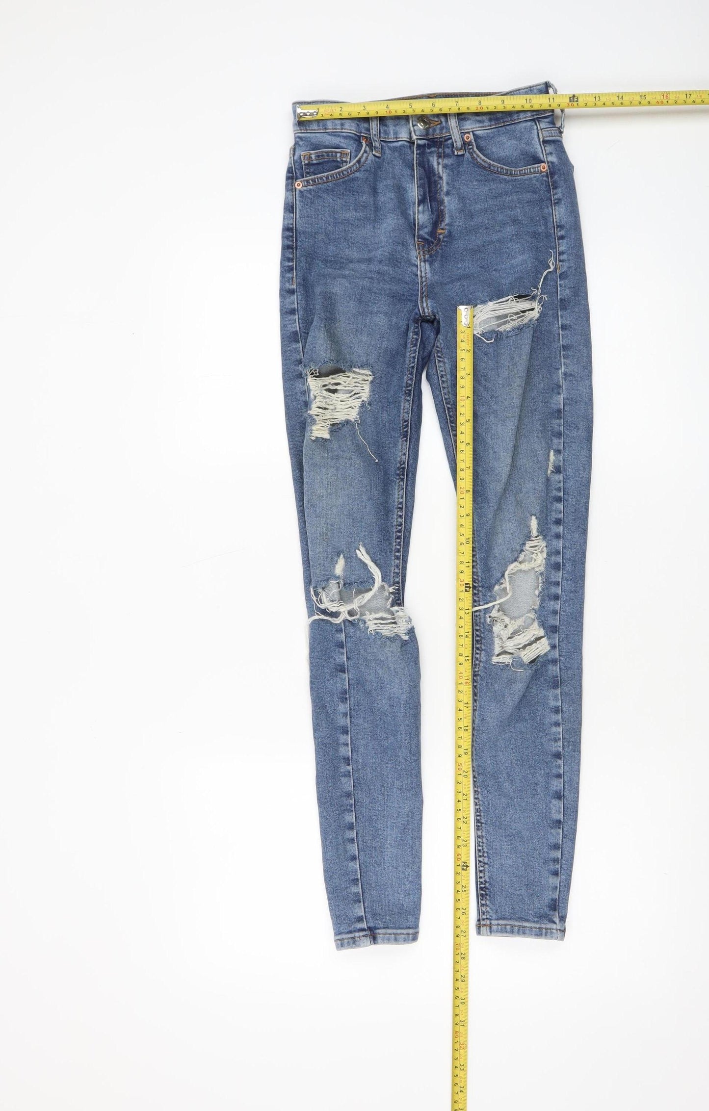 Topshop Jamie Women's Blue Distressed Skinny Jeans Size 28