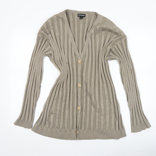 PrettyLittleThing Women’s Beige Ribbed Cardigan M Long Sleeve Knit