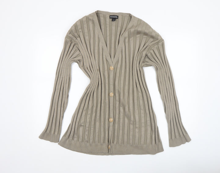 PrettyLittleThing Women’s Beige Ribbed Cardigan M Long Sleeve Knit