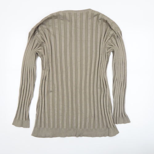PrettyLittleThing Women’s Beige Ribbed Cardigan M Long Sleeve Knit