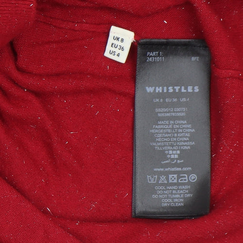 Whistles Women Red Knit Crew Neck Long Sleeve Jumper Size 8