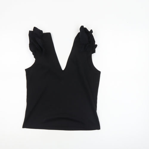 Zara Trafaluc Women’s Black Ruffle Sleeve V-Neck Camisole Tank Top Size S