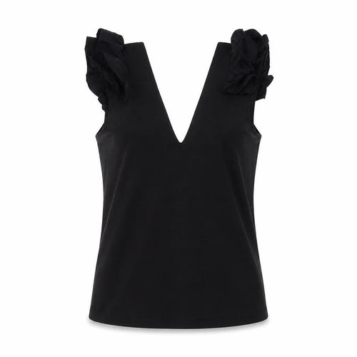 Zara Trafaluc Women’s Black Ruffle Sleeve V-Neck Camisole Tank Top Size S
