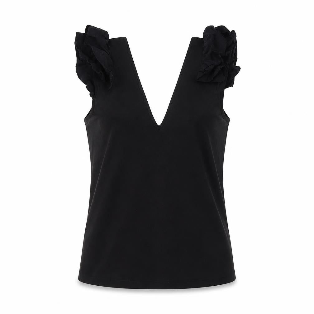Zara Trafaluc Women’s Black Ruffle Sleeve V-Neck Camisole Tank Top Size S