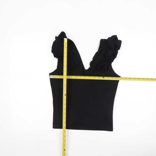 Zara Trafaluc Women’s Black Ruffle Sleeve V-Neck Camisole Tank Top Size S