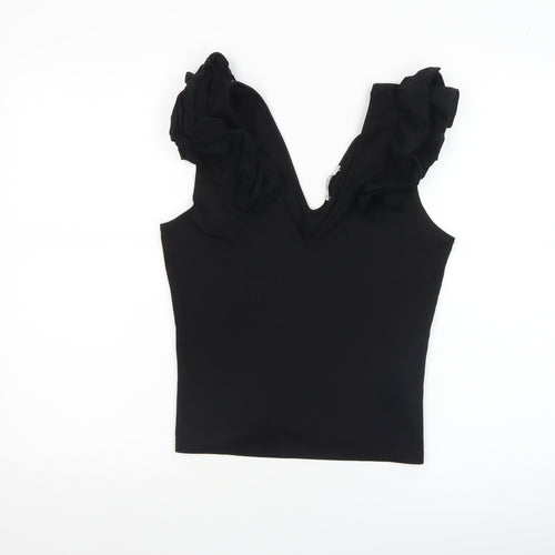 Zara Trafaluc Women’s Black Ruffle Sleeve V-Neck Camisole Tank Top Size S