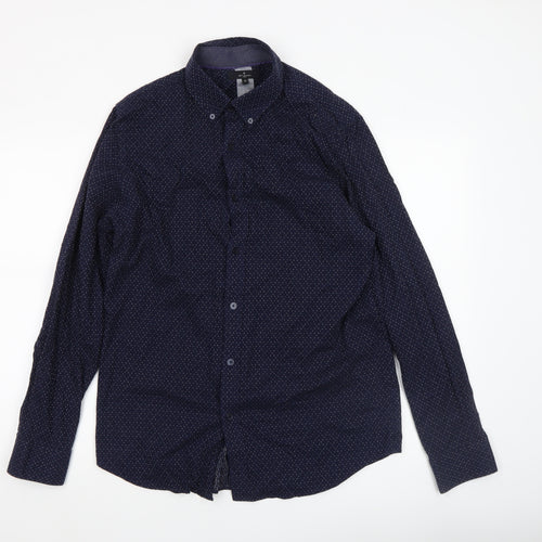 Jeff Banks Men's Blue Cotton Long Sleeve Button-Up Shirt M
