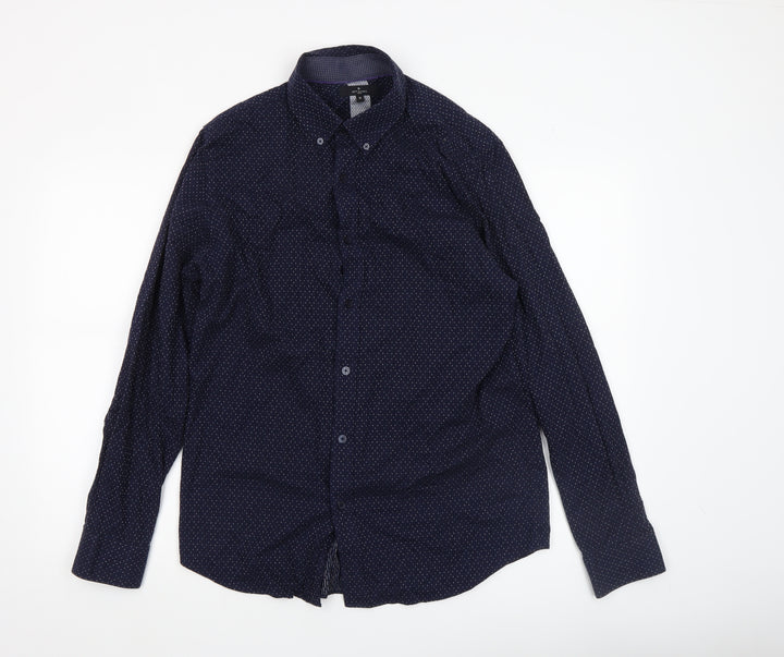 Jeff Banks Men's Blue Cotton Long Sleeve Button-Up Shirt M