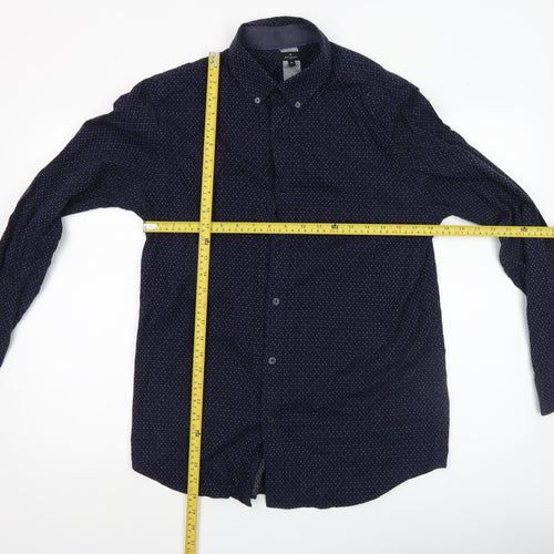 Jeff Banks Men's Blue Cotton Long Sleeve Button-Up Shirt M
