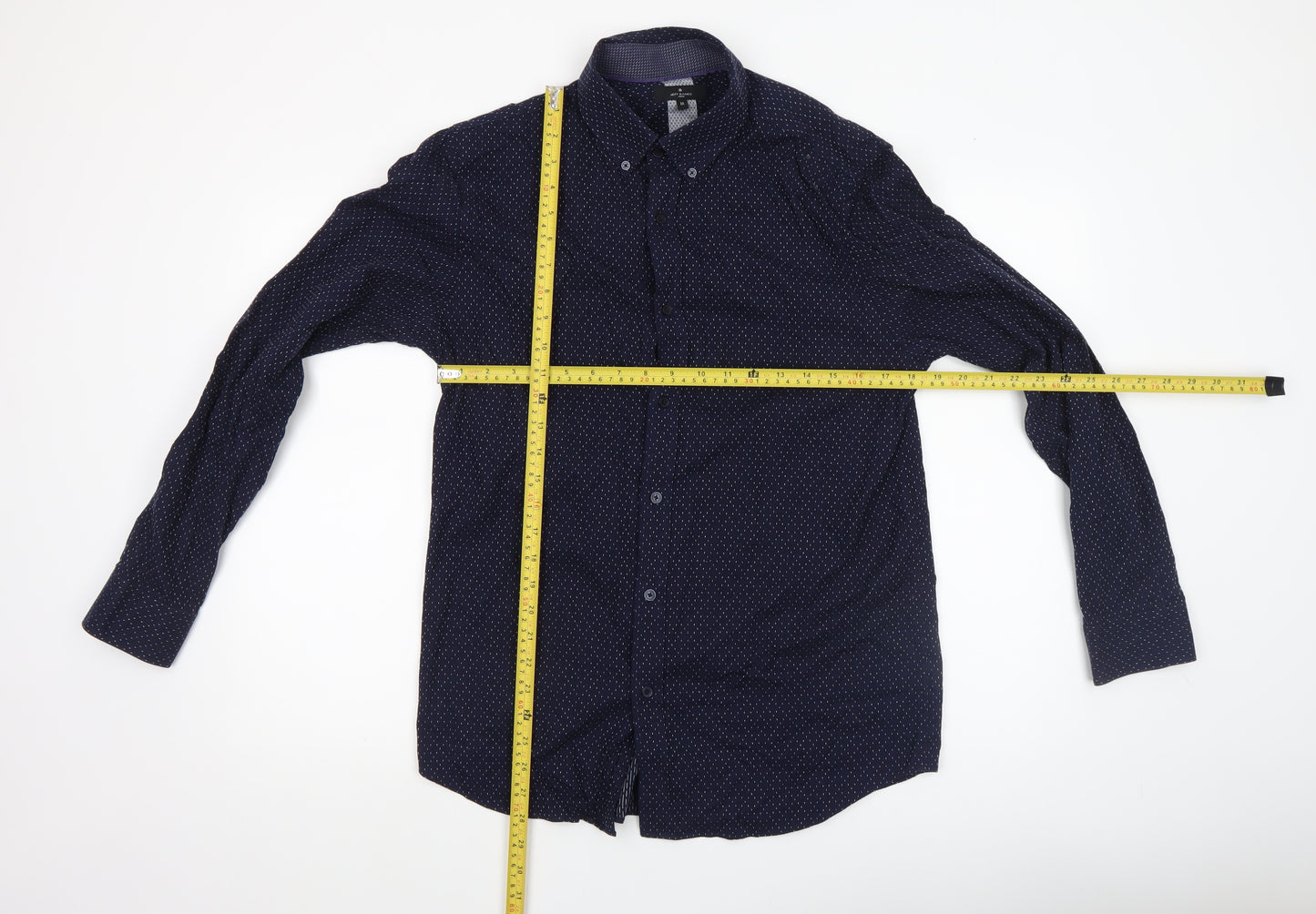 Jeff Banks Men's Blue Cotton Long Sleeve Button-Up Shirt M