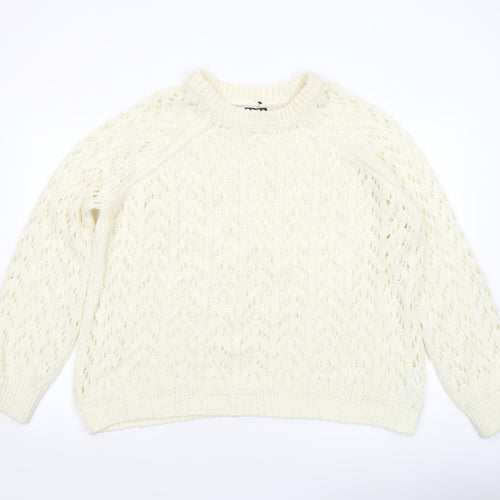 ASOS Women Ivory Open Knit Crew Neck Jumper Size M 12-14