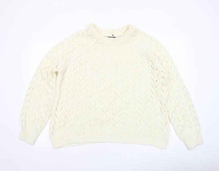 ASOS Women Ivory Open Knit Crew Neck Jumper Size M 12-14