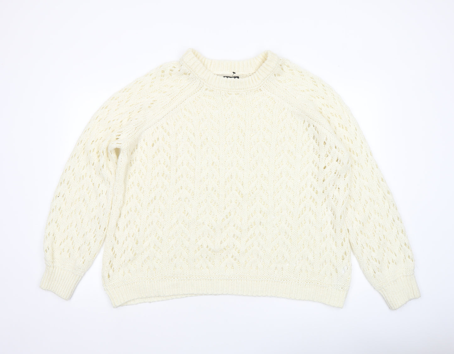 ASOS Women Ivory Open Knit Crew Neck Jumper Size M 12-14