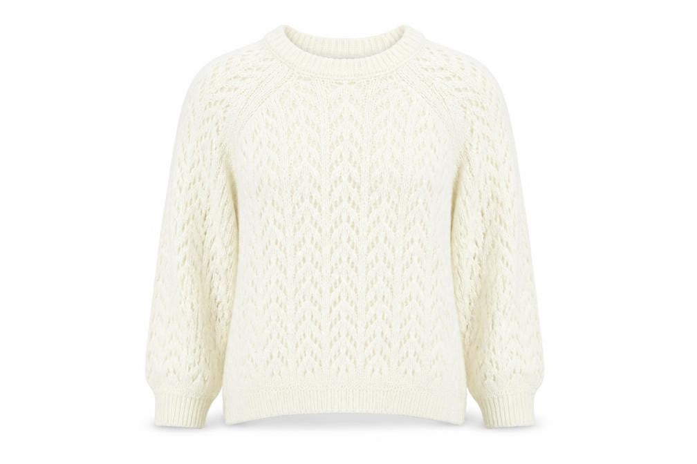 ASOS Women Ivory Open Knit Crew Neck Jumper Size M 12-14