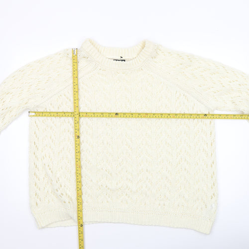 ASOS Women Ivory Open Knit Crew Neck Jumper Size M 12-14