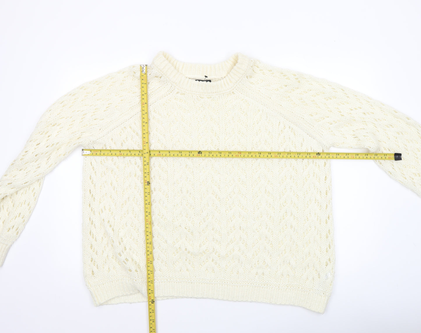 ASOS Women Ivory Open Knit Crew Neck Jumper Size M 12-14
