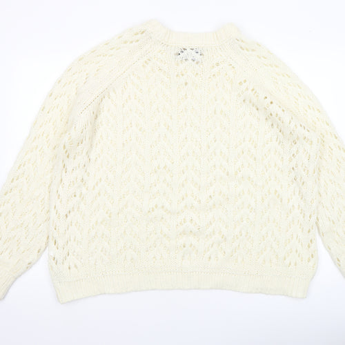 ASOS Women Ivory Open Knit Crew Neck Jumper Size M 12-14