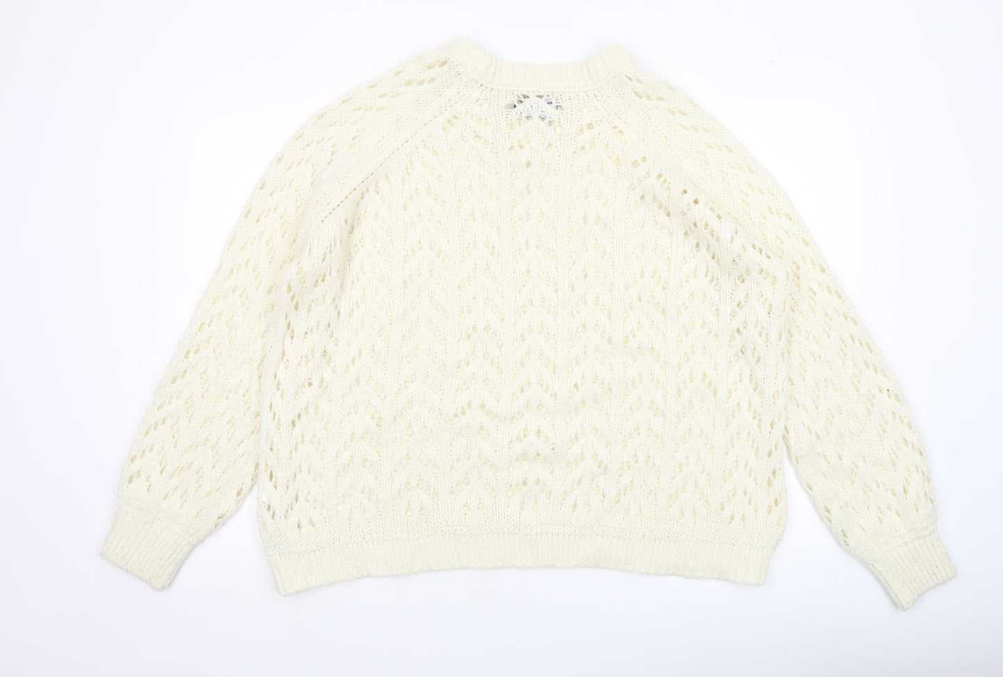ASOS Women Ivory Open Knit Crew Neck Jumper Size M 12-14