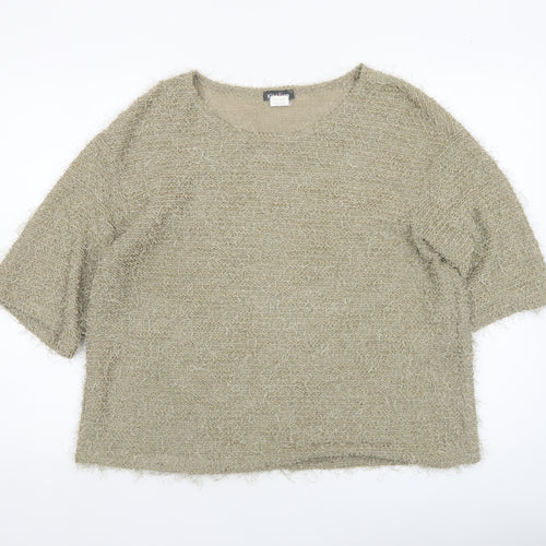 Kim & Co Women Beige 3/4 Sleeve Round Neck Knit Pullover Jumper L