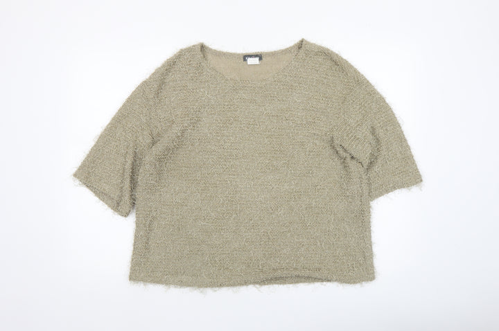 Kim & Co Women Beige 3/4 Sleeve Round Neck Knit Pullover Jumper L