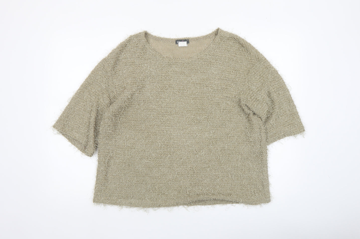 Kim & Co Women Beige 3/4 Sleeve Round Neck Knit Pullover Jumper L