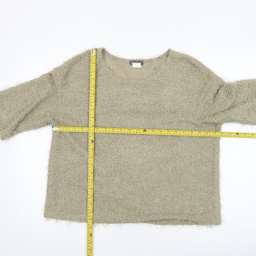 Kim & Co Women Beige 3/4 Sleeve Round Neck Knit Pullover Jumper L