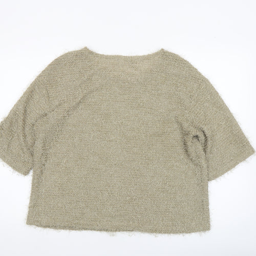 Kim & Co Women Beige 3/4 Sleeve Round Neck Knit Pullover Jumper L
