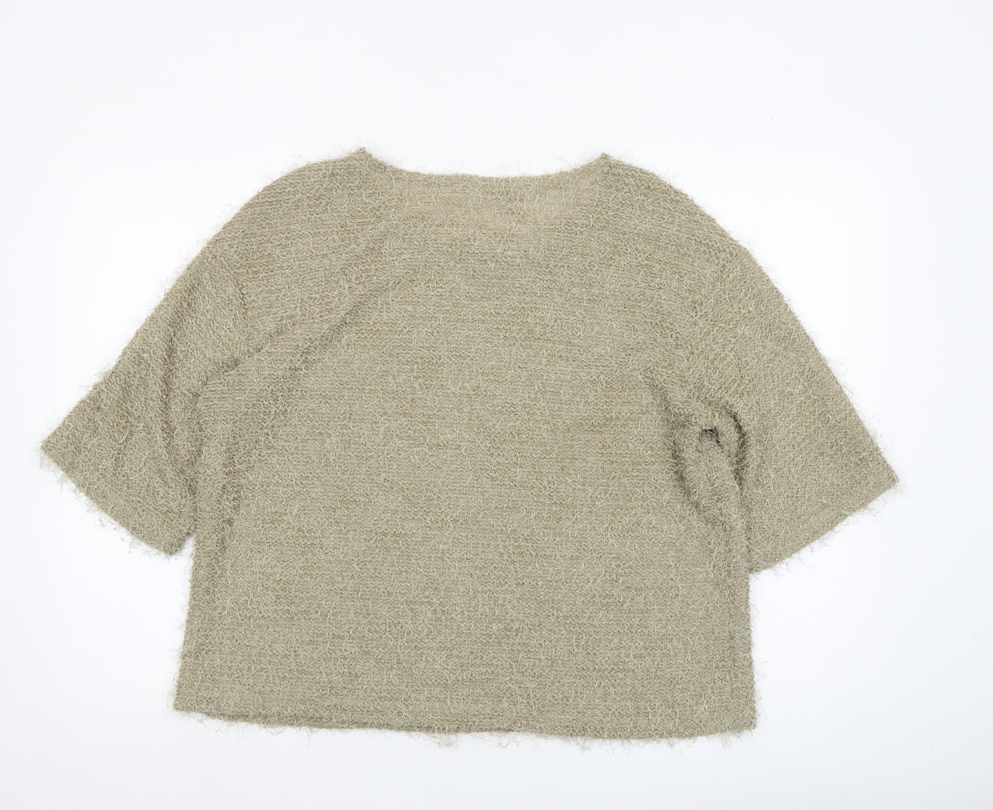 Kim & Co Women Beige 3/4 Sleeve Round Neck Knit Pullover Jumper L
