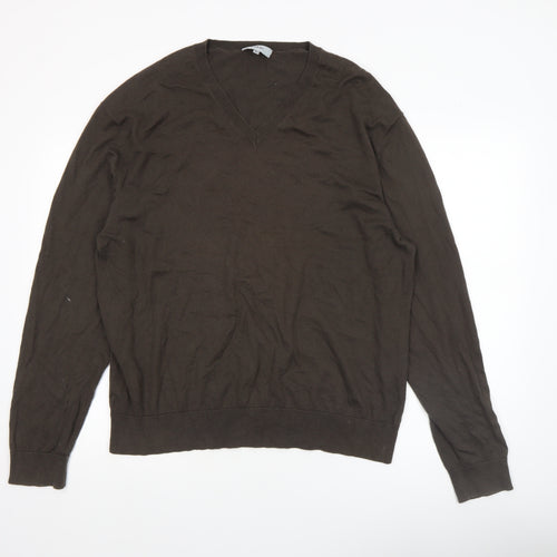 Farhi Men's Brown XL V-Neck Cotton Pullover Jumper
